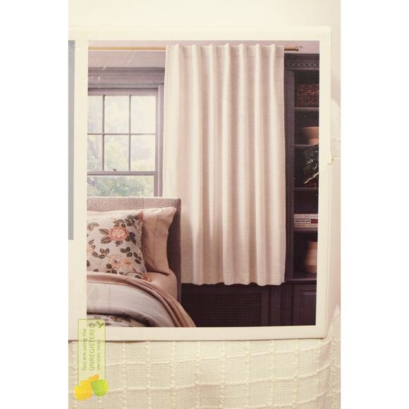 Threshold 50x63" Blackout Textured Plaid Rod Pocket Curtain Panel Ivory* - Picture 1 of 6